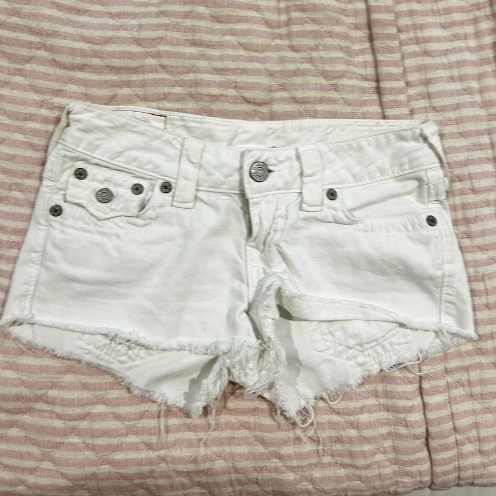 True Religion White Jean Shorts